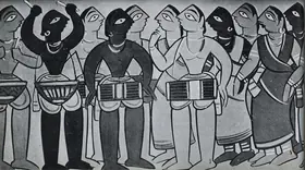 Roy, Jamini (Artist). Southals Dancers and Musicians, n.d. | Painting