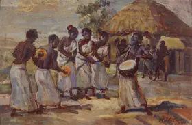 Haldar, Rabin (Artist). Santhal Dancing, 1971 | Painting