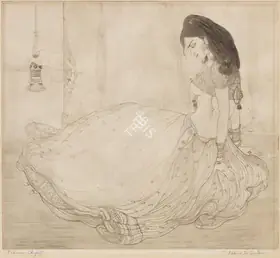 Chughtai, M.A.R. (Artist). Behind the Curtain, n.d. | Graphic Art
