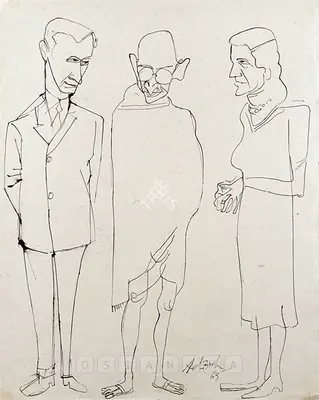Adimoolam, K.M. (Artist). Gandhiji With The Mountbattens, 1969 | Painting