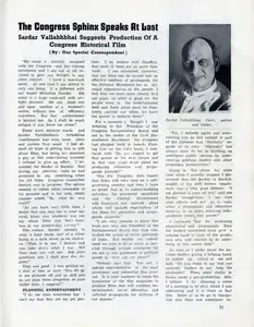 The Congresss Sphinx Speaks at Last - Sardar Vallabhai suggests Production of a Congress Historical Film. In <i>Filmindia.</i> 8(10), pp. 51-52. Bombay: Baburao Patel, October 1942 | Essay | CinemaEducation | 00858724