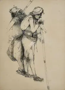 Solanki, Vrindavan (Artist). Two Herdsmen, n.d. | Drawing