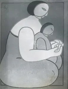 Pal, Pran (Artist). Mother and Child, n.d. | Painting