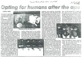 Malik, Keshav (Writer). Opting For Humans Ofter the Ape, 17 December 1998 | Newspaper clipping