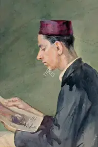 Sardesai, N.R. (Artist). Man Reading, n.d. | Painting
