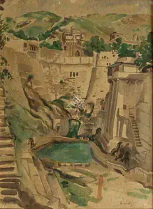 Mookherjea, Sailoz (Artist). Study of Rajasthan, 1954 | Painting