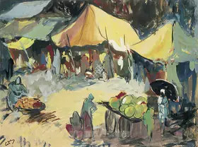 Gade HA Artist Village Scene Watercolour on paper late 1940s Painting FineArts 00376647