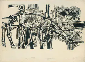 Sheikh, G.M. (Artist). Man, Woman, Horse, 1963 | Graphic Art