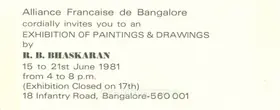 Bhaskaran, R.B. (Artist). R.B. Bhaskaran, 1981 | Solo Exhibition Invitation | 00858902
