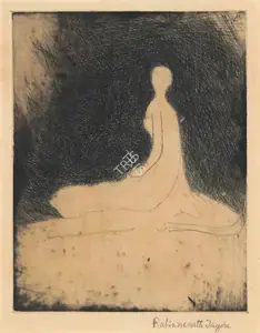 Tagore, Rabindranath (Artist). Untitled (Seated Lady), n.d. | Graphic Art
