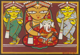 Roy, Jamini (Artist). Untitled (Parvati And Ganesh With Attendants), n.d. | Painting