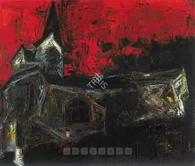 Raza, S.H. (Artist). Eglise Ossy-La Ville La Nuit, n.d. | Painting