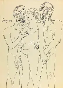 Souza, F.N. (Artist). Untitled (Trio), 1967 | Drawing