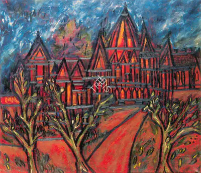 Souza, F.N. (Artist). Red Buildings, 1962 | Painting