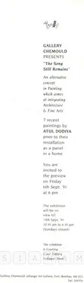 Dodiya, Atul (Artist). "The Song Still Remains", 1991 | Solo Exhibition Invitation | 00859077