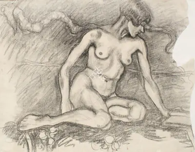 Sher-Gil, Amrita (Artist). Nude Study of Sister, 1930s | Drawing