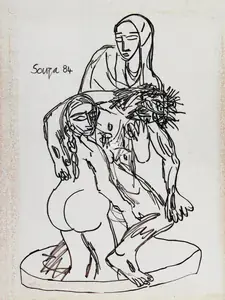 Souza, F.N. (Artist). Christ Being Lowered From The Cross, 1984 | Drawing