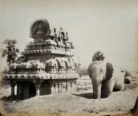 Lyon, Edmund David (Photographer), The Horse-shoe topped Monolith & Stone Elephant, Seven Pagodas (near Madras), n.d. | Antiquarian Photograph
