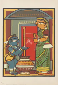 Roy, Jamini (Artist). Untitled (Bal Krishna and Yasoda), n.d. | Graphic Art