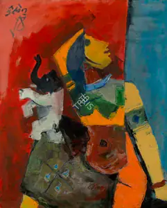 Husain, M.F. (Artist). Untitled (Woman with Elephant), n.d. | Painting