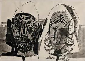 Husain, M.F. (Artist). Untitled (Kashmiri Couple), 1966 | Drawing