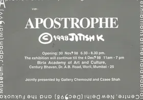 Kallat, Jitish (Artist). Apostrophe, 1998 | Solo Exhibition Invitation | 00859184