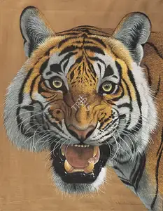 R. Pr. Kumawat Ranthambore School (Artist). Ranthambore Tiger, 1999 | Painting