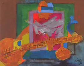 Husain, M.F. (Artist). Untitled (Veena Player), n.d. | Painting