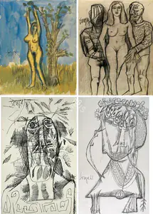 Souza, F.N. (Artist). Woman And Two Men, 1959 | Drawing