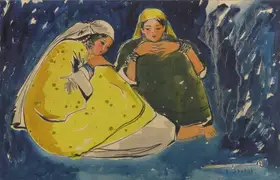 Prabha, B. (Artist). Untitled (Two Girls), c.1960s | Painting