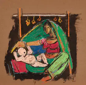 Husain, M.F. (Artist). Untitled (Mother and Child), n.d. | Painting
