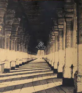 Tripe, Capt. Linnaeus (Photographer), Aisle on the South side of the Puthu Mundapum, from the Western Portico, Madura, 1858 | Antiquarian Photograph