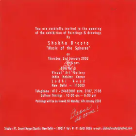 Broota, Shobha (Artist). Exhibiiton of Paintings & Drawings by Shobha Broota, 2003 | Solo Exhibition Invitation | 00859878