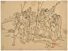 Bose, Nandalal (Artist). Santhal Musicians, n.d. | Drawing