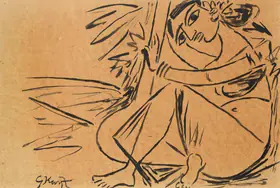 Keyt, George (Artist). Female figure with sitar, n.d. | Drawing