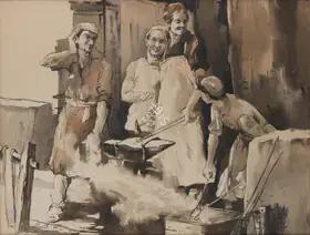 Maity, Paresh (Artist). Untitled (Workers), 1986 | Painting