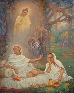 Mahajan, Sunil (Artist). Ram Blessing Gandhiji and Kasturba, 1997 | Painting