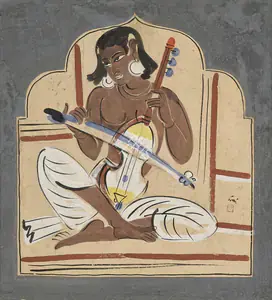 Bose Nandalal Artist Esraj Player Tempera on paper 1937 Painting EconomicsArt 00869941