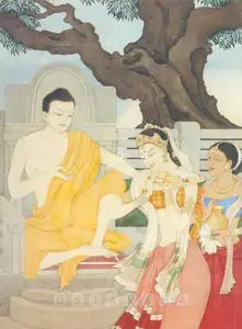 Mukherjee, Roma (Artist). Buddha And Amrapali, 1956 | Painting