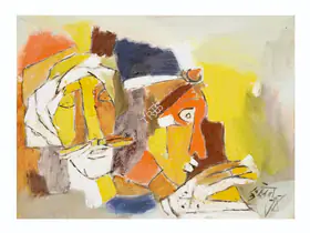 Husain, M.F. (Artist). Untitled (Rajasthani Couple), c.1960s | Painting