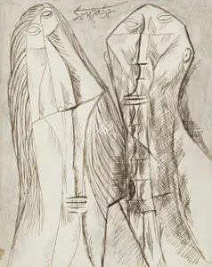 Souza, F.N. (Artist). Untitled (King and Queen), 1957 | Drawing