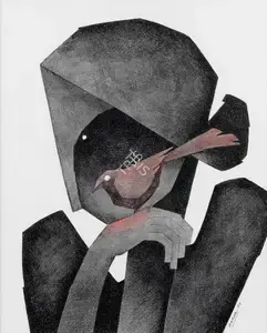 Bhowmick, Ashok (Artist). Untitled (Lady with bird), 2003 | Painting