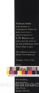 Raza SH Artist S H Raza - Mini Retrospective Mumbai Institute of Contemporary Indian Art 2007 Solo Exhibition Invitat...