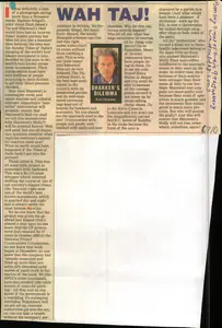 Dharkar, Anil (Reporter). Wah Taj, 09 January 2003 | Newspaper Clipping | 00848778