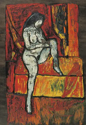 Souza FN Artist Nude On Bed Oil on canvas 1963 Painting FineArts 00373317
