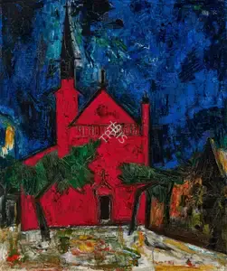 Raza, S.H. (Artist). Untitled (Eglise Rouge), 1956 | Painting