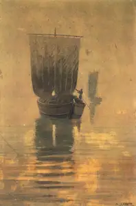 Ishida, Shunsho (Artist). Barges Becalmed, n.d. | Painting
