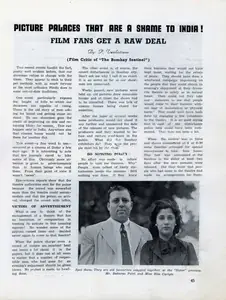 Venkatram, P. (Essayist). Picture Palaces that are a shame to India! - Film fans get a raw deal. In <i>Filmindia.</i> 7(8), pp. 45-47. Bombay: Baburao Patel, August 1941 | Essay | CinemaEducation | 00858721
