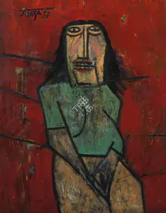Souza, F.N. (Artist). Imbeclie Girl in a Green Blouse, 1957 | Painting