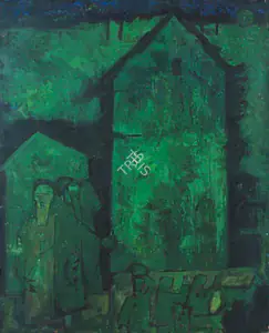 Gade HA Artist Town In Green Oil on cardboard 1954 Painting FineArts 00371691
